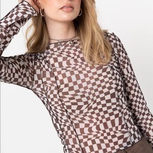 Brown Check Mesh Top🤎